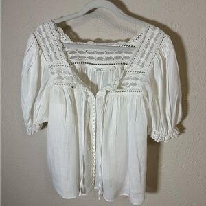 Doen Anneth White Lace Puff Sleeve Top, Size M